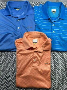 Greg Norman Men's Polo Shirts Lot Of 3 Large Play Dry Golf Apparel Blue Orange
